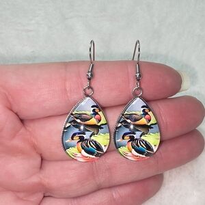 Vibrant Wood Duck Teardrop Earrings